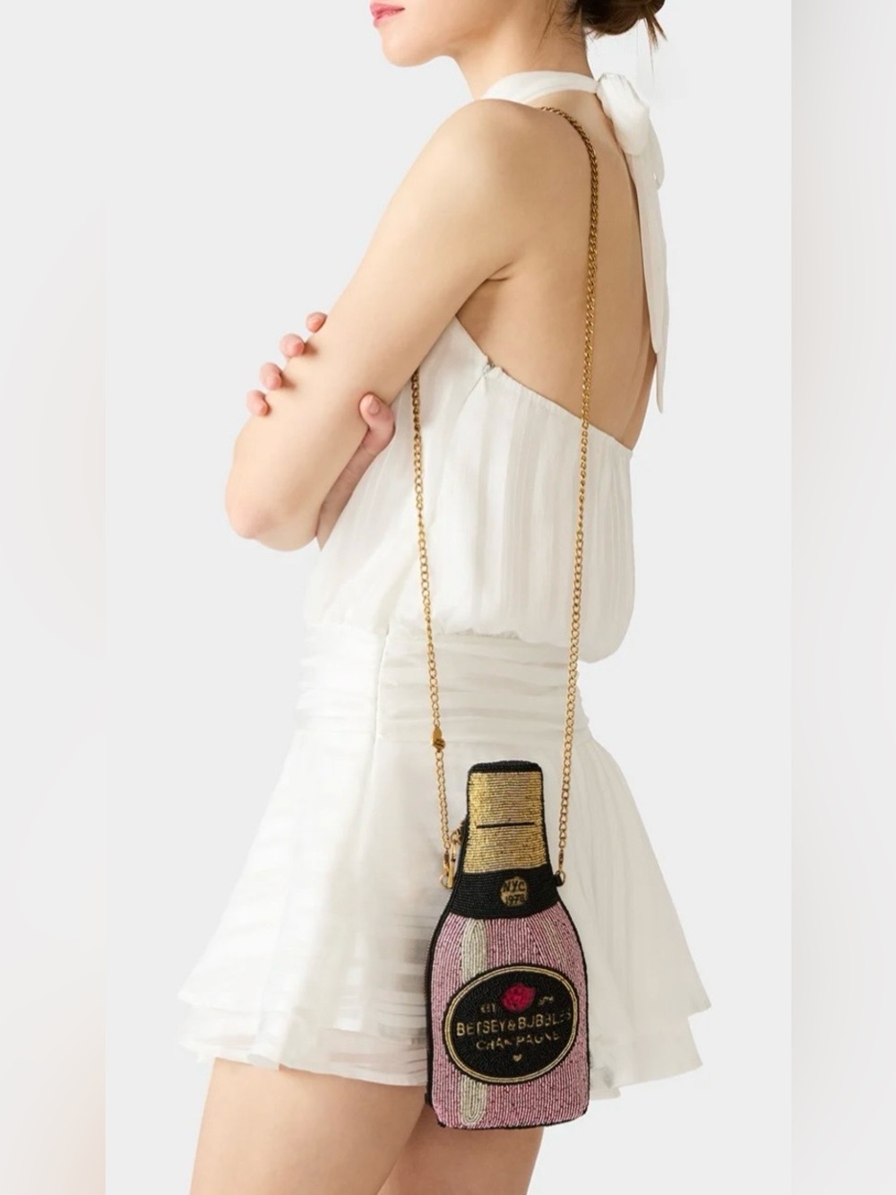 NWT Betsey Johnson KITSCH BUBBLES SHOULDER BAG PINK Beaded Champagne Bottle bag - Picture 2 of 7